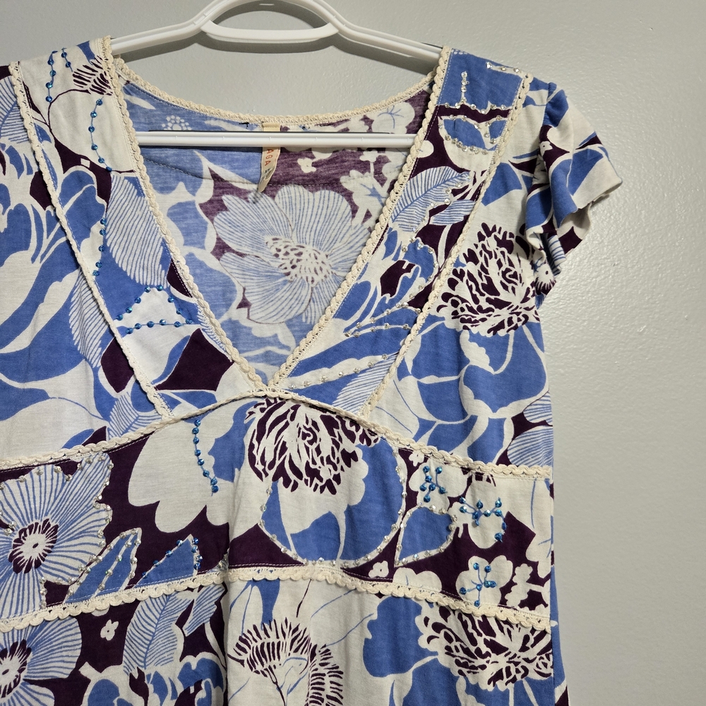 RAGA Floral Blue and White tunic anthropologie - Picture 5 of 5